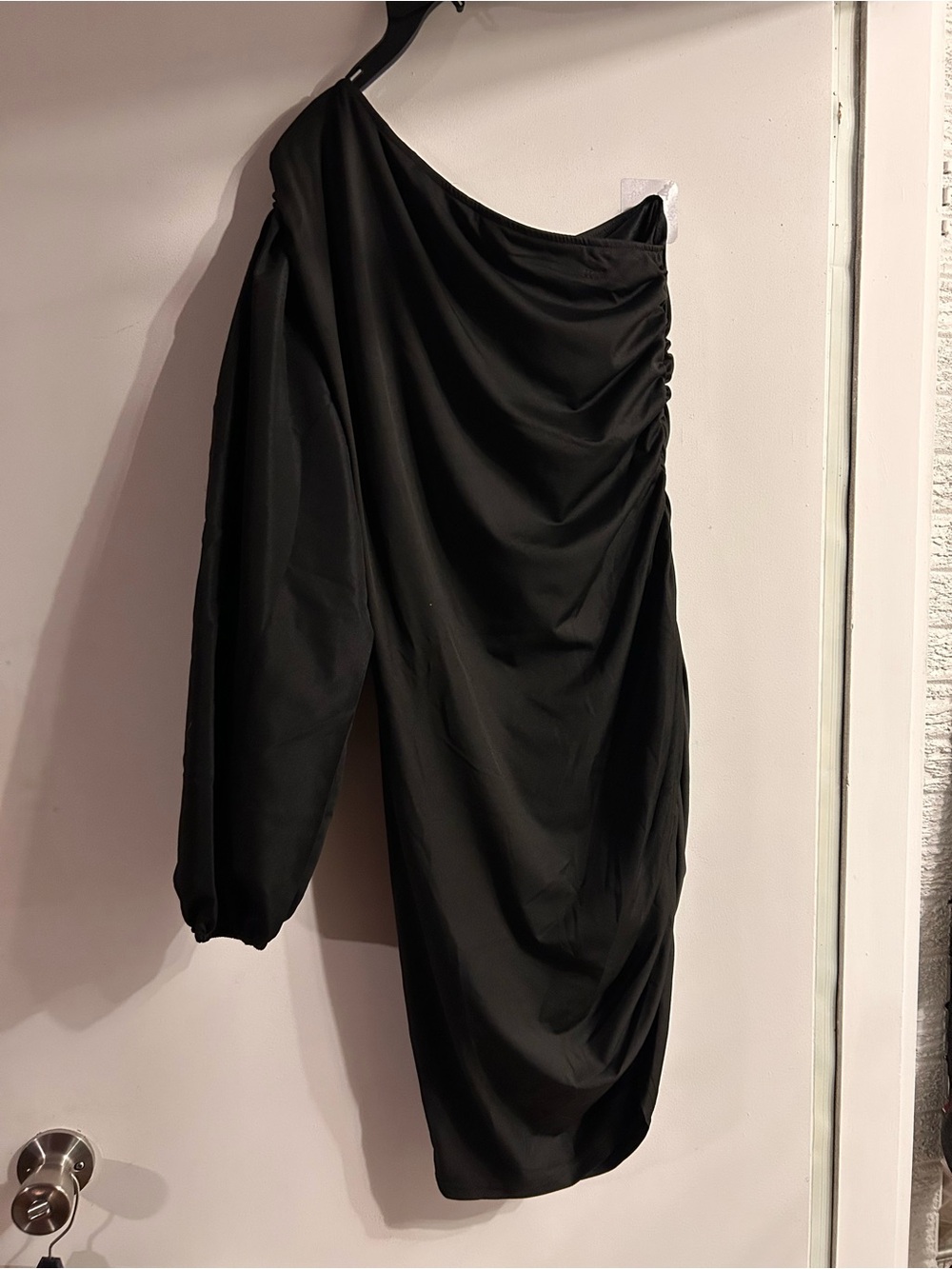 One-Shoulder Black Draped Women's dress